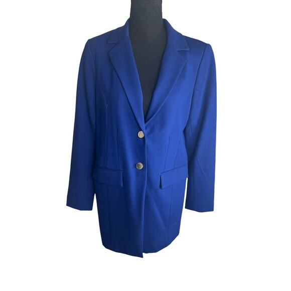 QVC Dennis Basso Ponte Knit Lined Blazer With Pockets NWT ROYAL SIZE 10 - Picture 2 of 10